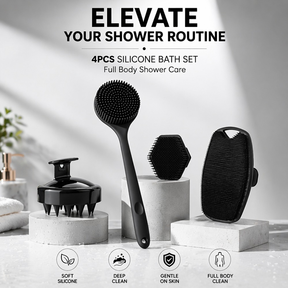 Dry Brush Body - 4-teiliges Set Silikon-Körperbürste Weiche Peeling-Gesichtsbürste für